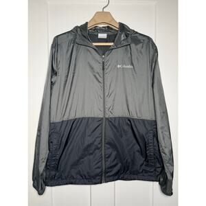 Columbia Windbreaker Mens Full Zip Hood Hat Size LARGE Gray